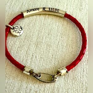BRIGHTON ‘Love’ in different languages bracelet. Red leather braided strap.